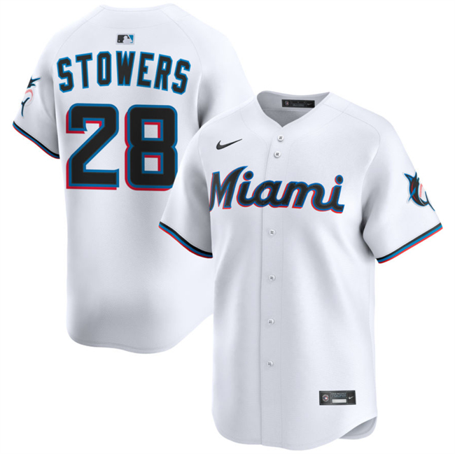 Men's White Miami Marlins #28 Kyle Stowers 2024 Home Limited Stitched Baseball Jersey